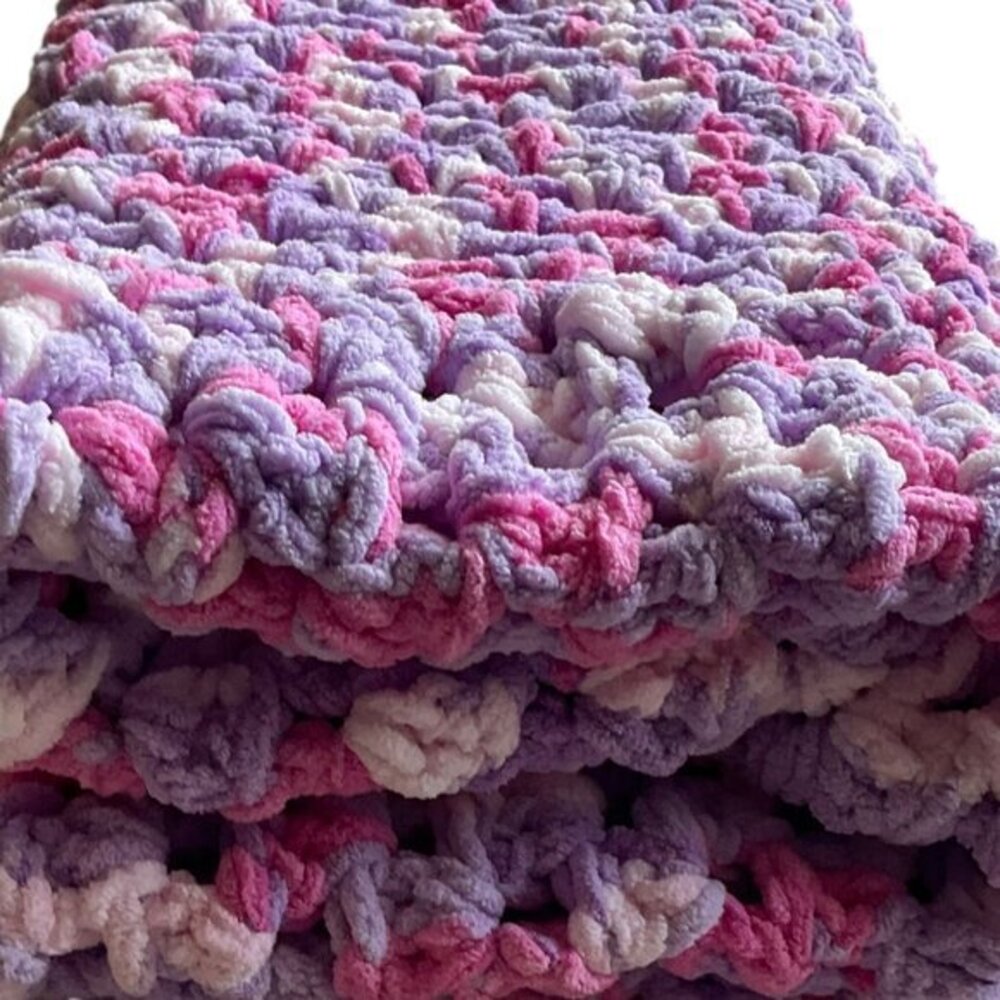 Handmade Crochet Bernat Throw Blanket 44 x 48 inch Pink Purple Variegated Soft